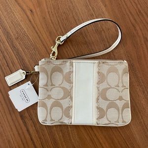 Coach | White + Beige Monogram Wristlet NWT